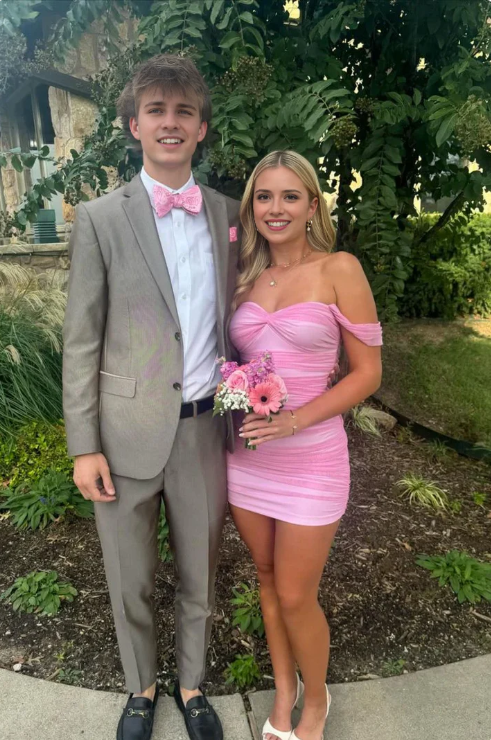 Vintage Pink Sweetheart Off-the-shoulder Sheath Bodycon Homecoming Dress Party Dress Short Cocktail Dress TP4812