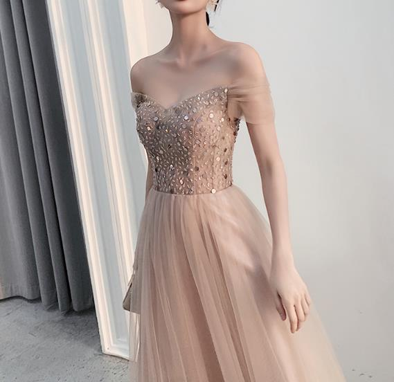 Charming Champagne Long Off Shoulder Prom Dress,Junior Prom Dress gh343