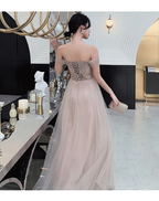Charming Champagne Long Off Shoulder Prom Dress,Junior Prom Dress gh343