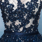 Beautiful Blue Tulle With Lace Round Neckline Prom Dress, Blue Prom Dress gh252