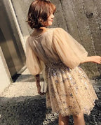 Chic Shiny Champagne Sequin Homecoming Dress V-neck Party Dress Short A-Line Cocktail Dress TP4667