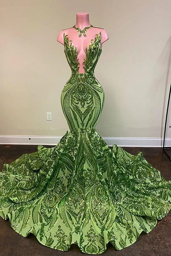 Green Prom Dresses, Lace Prom Dresses, Mermaid Prom Dresses, Court Train Evening Dresses, Long Evening Dresses   gh1788
