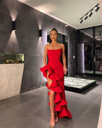 Chic Mermaid Scoop Neck Spaghetti Straps Satin Red Prom Dresses  gh2008