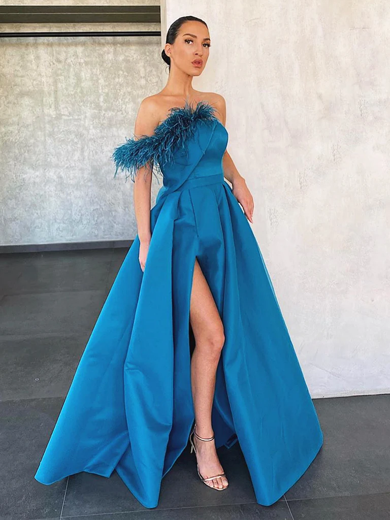 A Line Peacock Blue Prom Dresses, Peacock Blue Floor Length Formal Evening Dresses gh1989