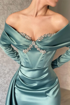 Mermaid Long Sleeve Evening Dresses,Sexy Holiday Party Gown with Crystal