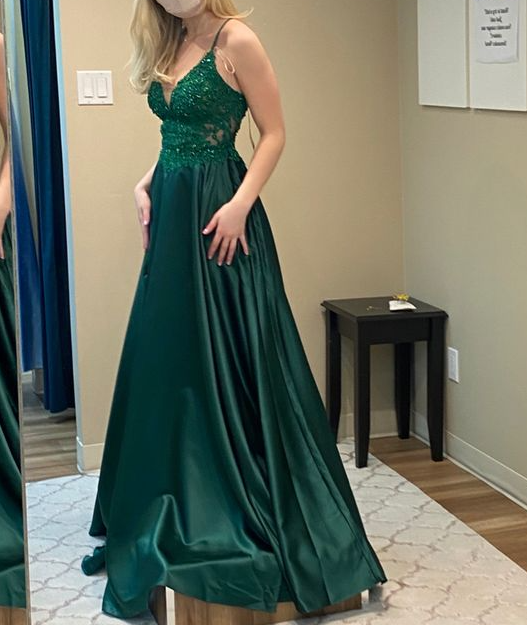 Green Prom Dresses A line Satin New Formal Dress      fg3478
