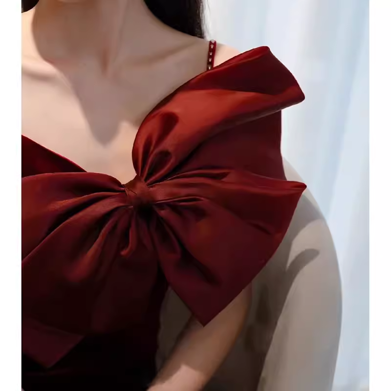 Mermaid Straps Velvet Red Party Dress Long Slit Prom Dress P875