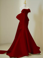 Simple Mermaid Strapless Long Red Prom Dress Evening Dress P1365
