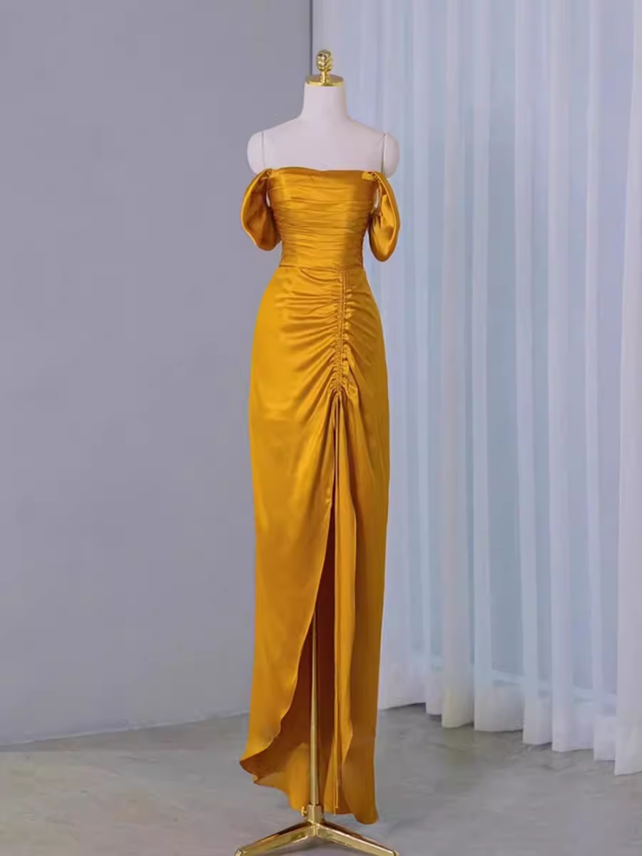 Sheath Off The Shoulder Yellow Prom Dresses Evening Dress P1987