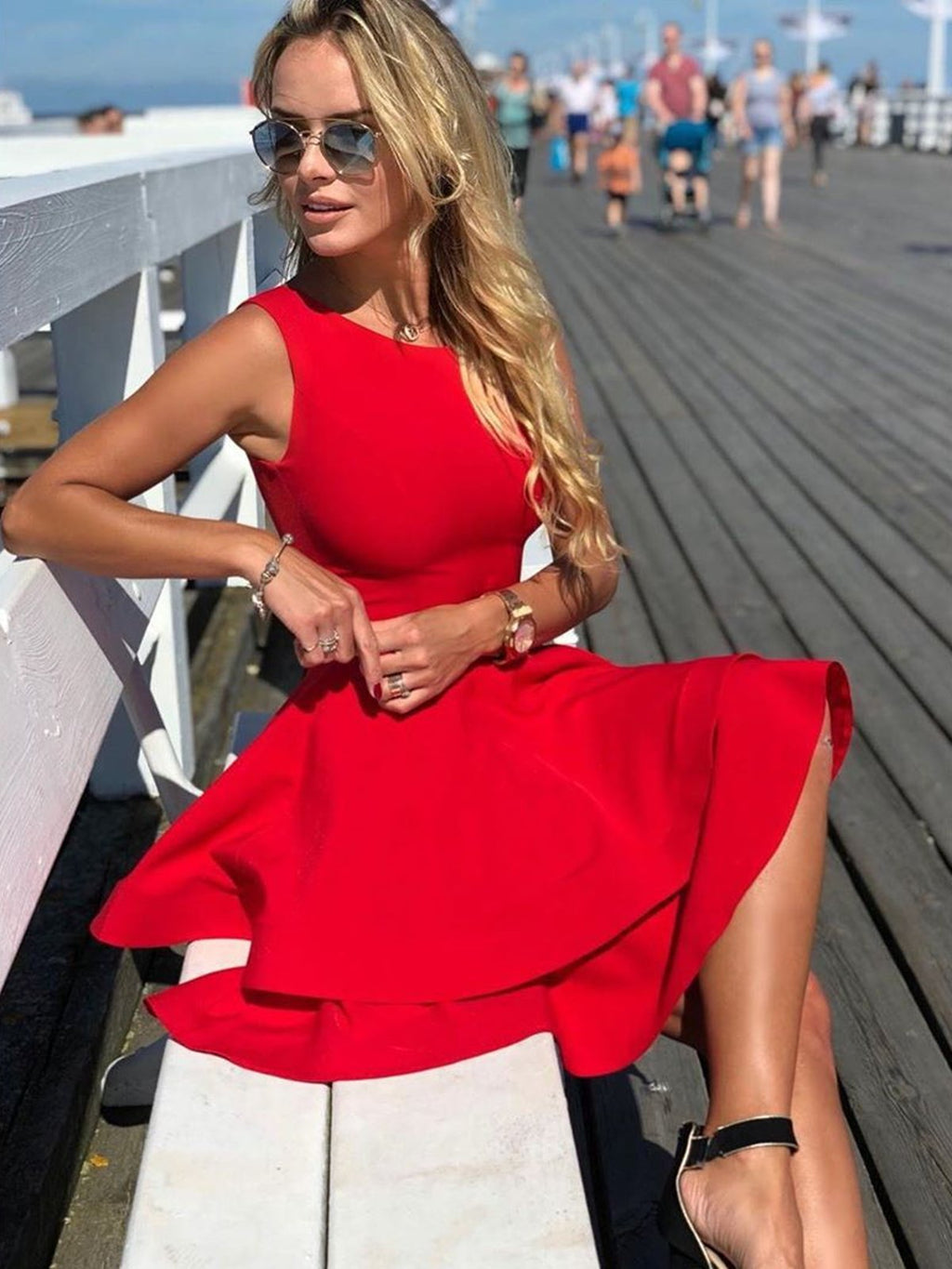 Round Neck Short Red Prom Dresses, Short Red Formal Graduation Homecoming Dresses