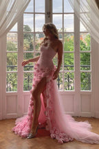 Pretty Sheath Sweetheart Pink Long Slit Prom Dresses Formal Evening Dress SD1412
