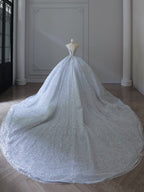 Fairytale Ball Gown Strapless Neckline Sequin Light Sky Blue Long Wedding Dresses Brides Dress SD1656