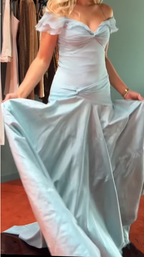 Classy Mermaid Off The Shoulder Light Blue Evening Dress Prom Birthday Dresses