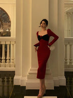 Classy French Sheath Long Sleeves Red Prom Dresses Birthday Outfits Evening Gown SD914