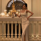 Sexy Sheath Straps White Slit Prom Dresses Birthday Outfits Evening Gown Party Dress SD988