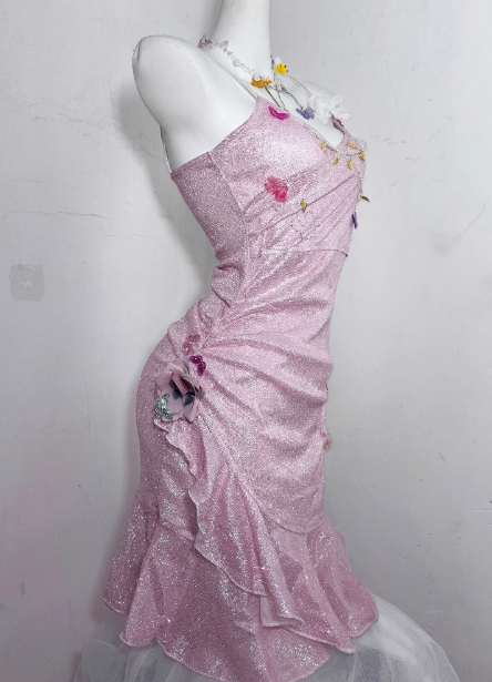 Sparkly Light Pink Butterfly Sequin Ruffles 8th Grade Homecoming Dress 18th Birthday Dress S616