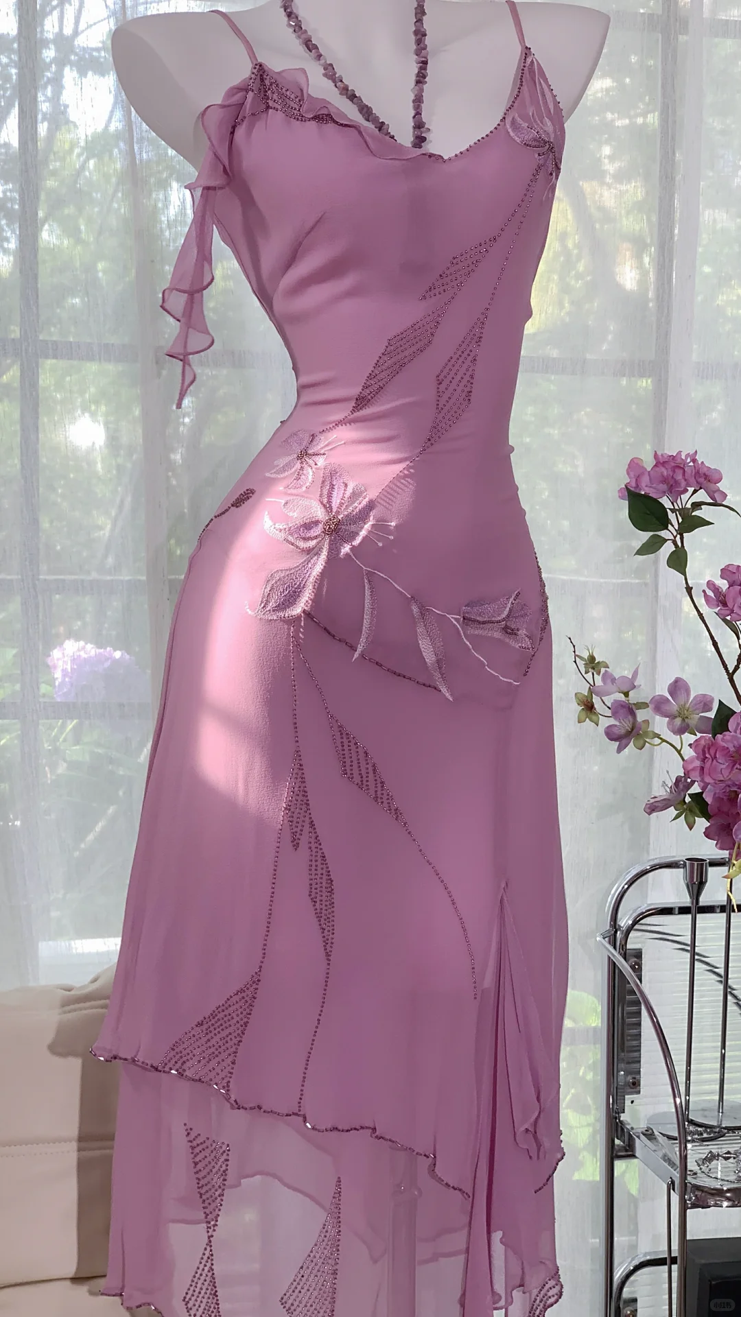 Classy Spaghetti Straps V Neck Purple Chiffon Homecoming Dress Short Party Dress S722