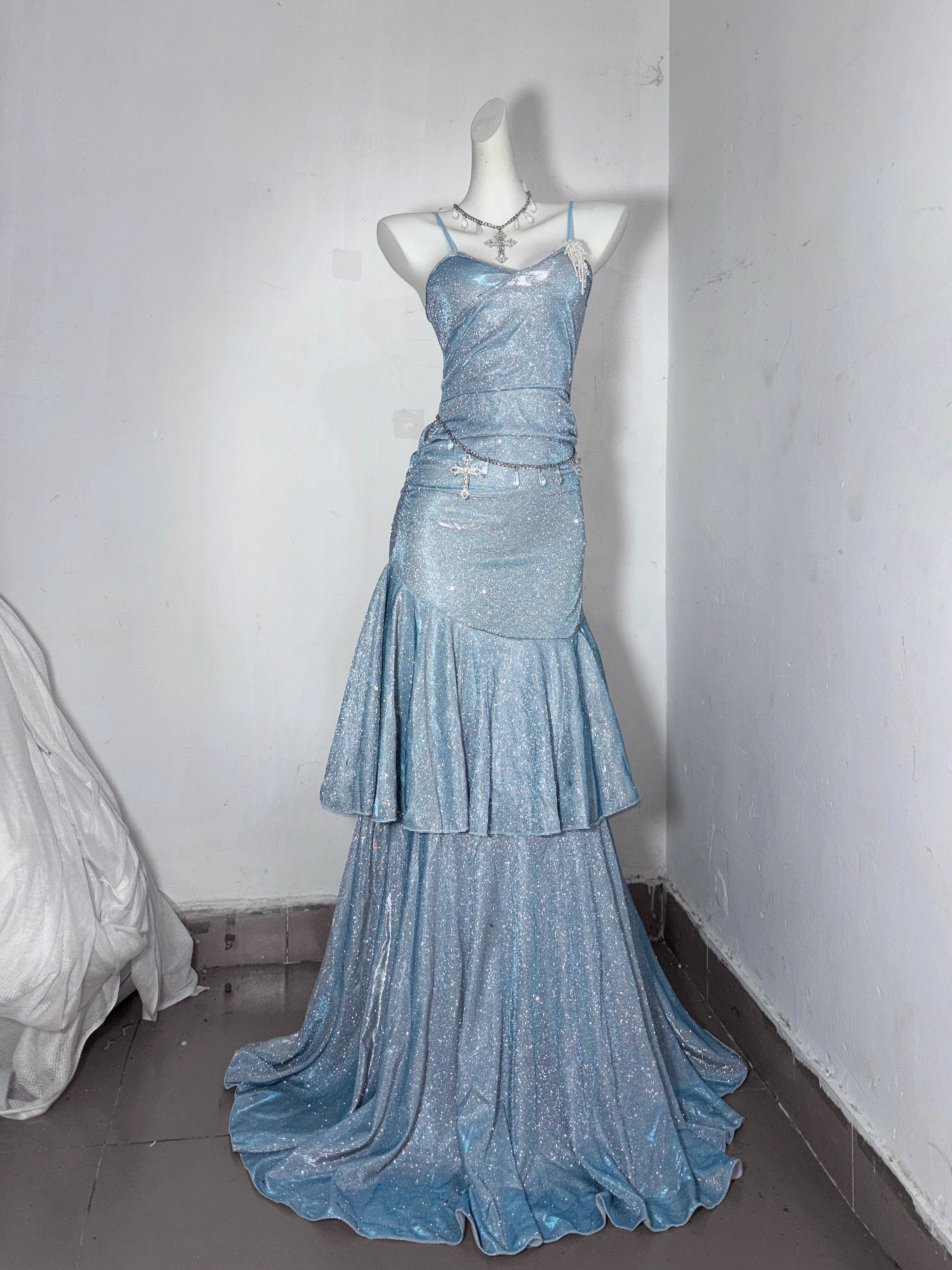 Classy Blue Spaghetti Straps Ruffles Homecoming Dress Short Birthday Dress S606