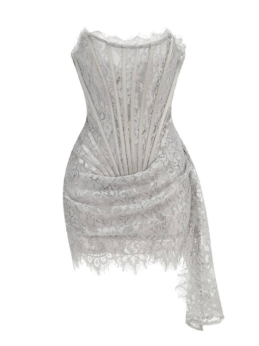 Sexy Burgundy Strapless Lace Sheath Short Cocktail Dress Hoco Dresses