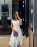 Knee Length White Satin Prom Dresses Modest Wedding Party Dress