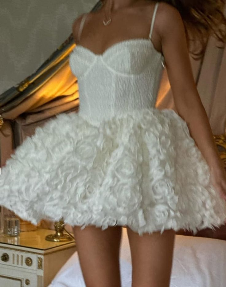 Classy Spaghetti Straps White Sequin Tulle Rose Flowers A Line Short Birthday Outfits Formal Homecoming Dress D190