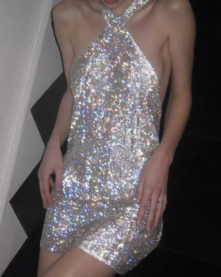 Glitter Silver Halter Sequin Homecoming Dress Backless Cocktail Dress S297