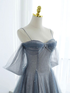 Shiny Tulle Long Prom Dresses A-Line Woman Dress Elegant Party