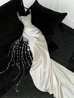 Ivory Beaded Long Prom Dress Sexy Evening Party Gown Birthday Dress fg8214