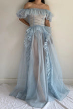 uschichubs-Blue Romantic Tulle Gown Long Pastel Toned Fairytale Dress gh5970