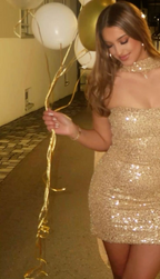 Sparkly Gold Sequin Sheath Birthday Dress Short Cocktail Dresses