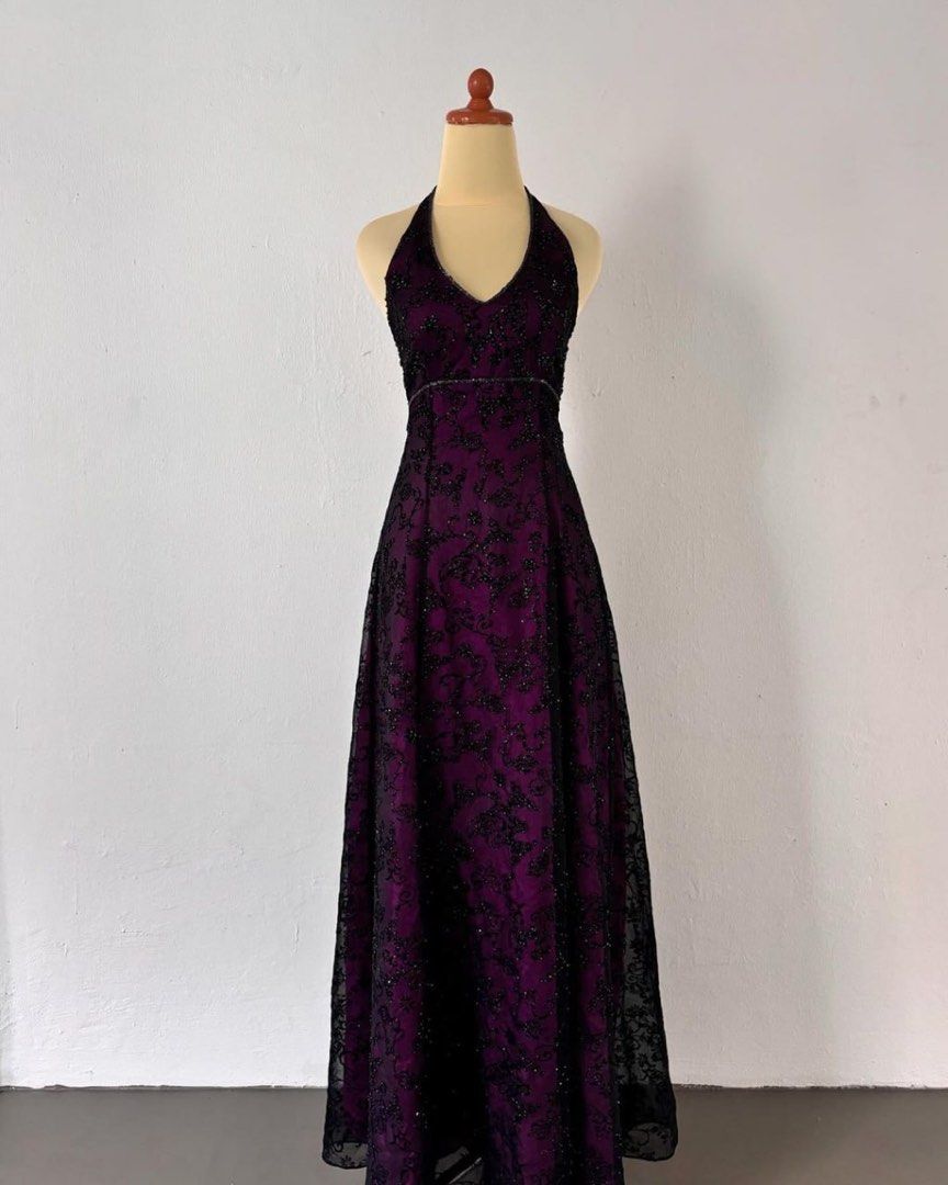 uschichubs--Dark Purple Vintage Exquisite Floral Long Chiffon Prom Dress Homecoming Dress Fairy Dress gh5679