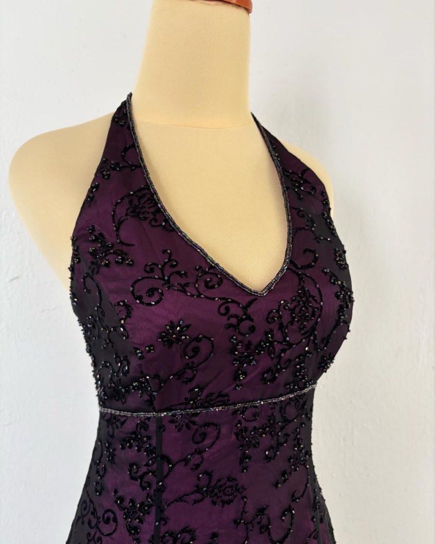 uschichubs--Dark Purple Vintage Exquisite Floral Long Chiffon Prom Dress Homecoming Dress Fairy Dress gh5679