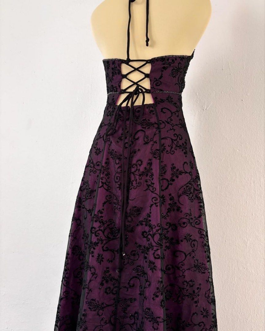 uschichubs--Dark Purple Vintage Exquisite Floral Long Chiffon Prom Dress Homecoming Dress Fairy Dress gh5679
