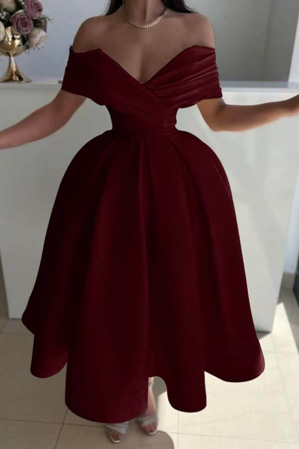 Ball Gown Yellow Prom Dresses Off Shoulder Satin Formal Gown