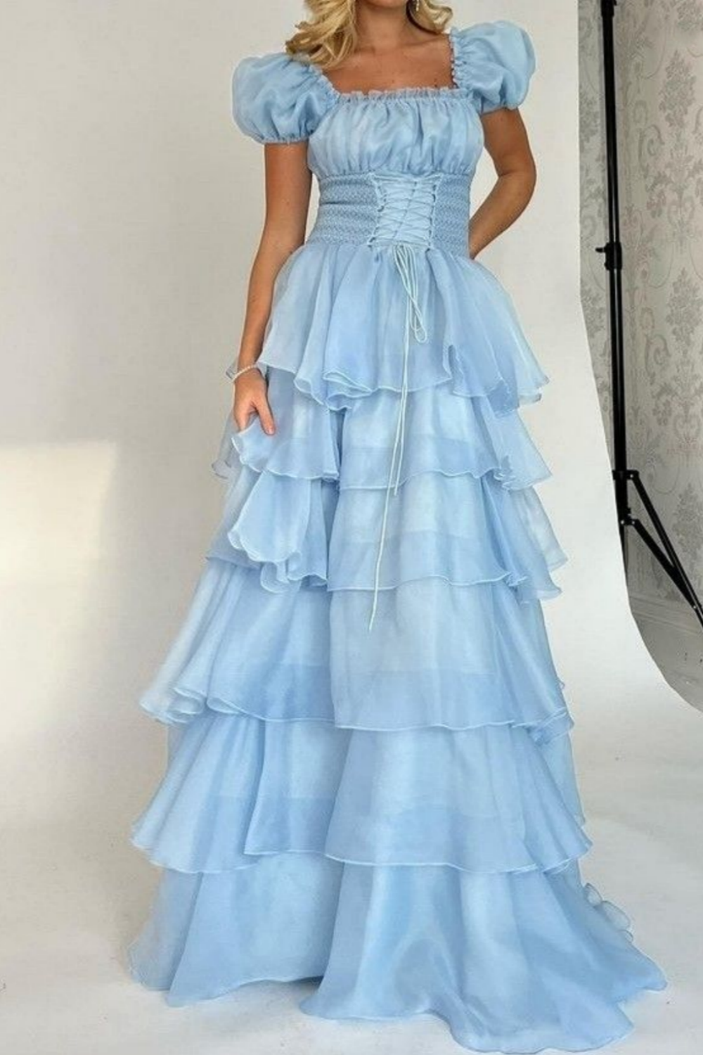 uschichubs-Pink and blue sweet long chiffon multi-layered prom dress gh5784