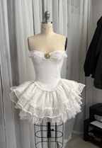 Vintage Beige Sweetheart Strapless Design A-line Lace Homecoming Dress TP3955