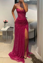 Glitter Mermaid Prom Dresses, Sleeveless Sweetheart Neckline Evening Dress, Long Split Formal Dress    cg25952