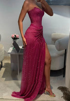 Glitter Mermaid Prom Dresses, Sleeveless Sweetheart Neckline Evening Dress, Long Split Formal Dress    cg25952