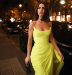 Long Chiffon Yellow Prom Dresses with Irregular Skirt cg3627