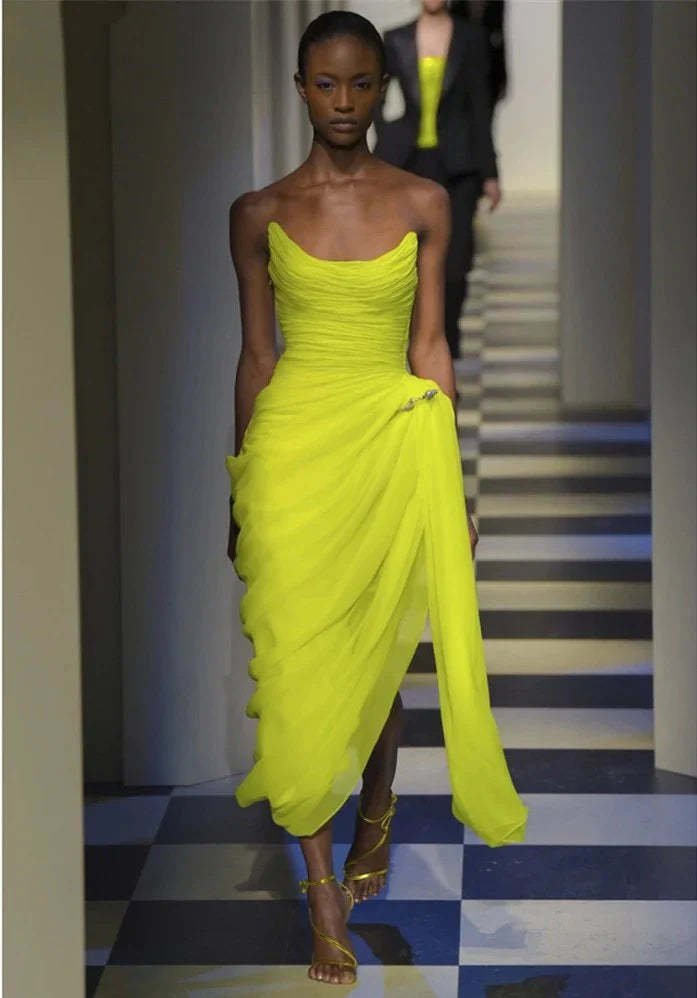 Long Chiffon Yellow Prom Dresses with Irregular Skirt cg3627