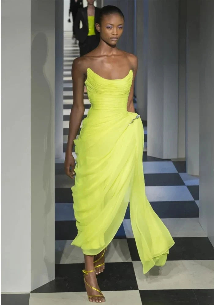 Long Chiffon Yellow Prom Dresses with Irregular Skirt cg3627