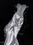 Ivory Beaded Long Prom Dress Sexy Evening Party Gown Birthday Dress fg8214