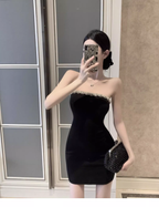 Vintage Black Beading Strapless Tight Homecoming Dress TP3767