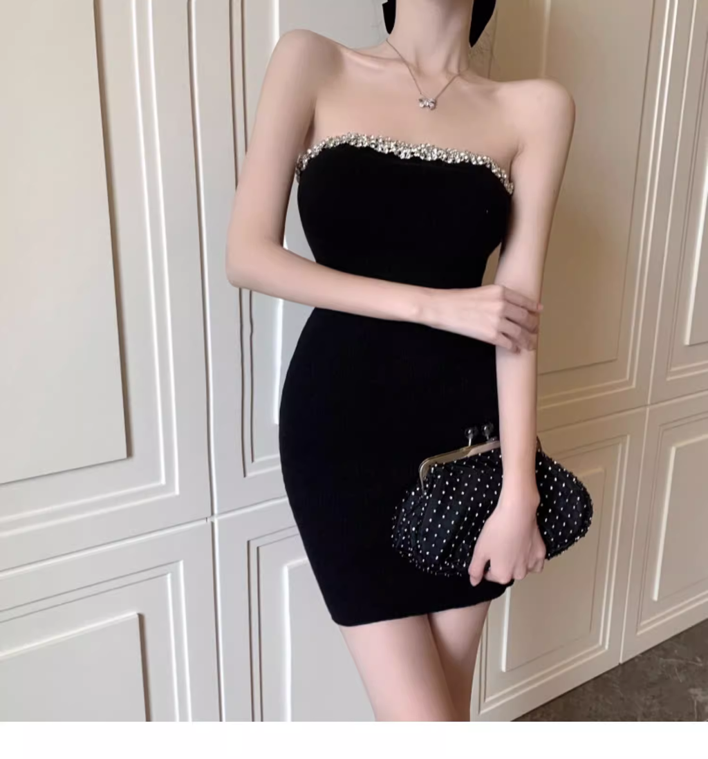 Vintage Black Beading Strapless Tight Homecoming Dress TP3767