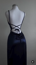 Navy Blue Sheath Satin Long Prom Dress Evening Dresses for Weddings