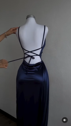 Navy Blue Sheath Satin Long Prom Dress Evening Dresses for Weddings