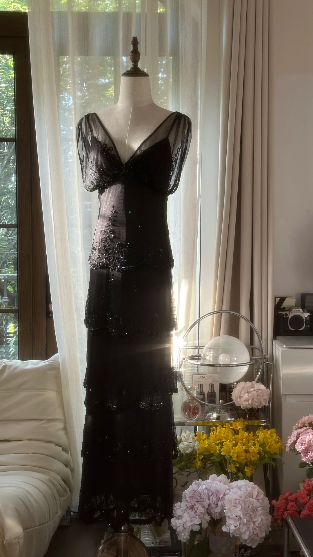 Vintage Black Applique Elegant Design A-line Romantic Chiffon Evening Dress Prom Dress TP4002