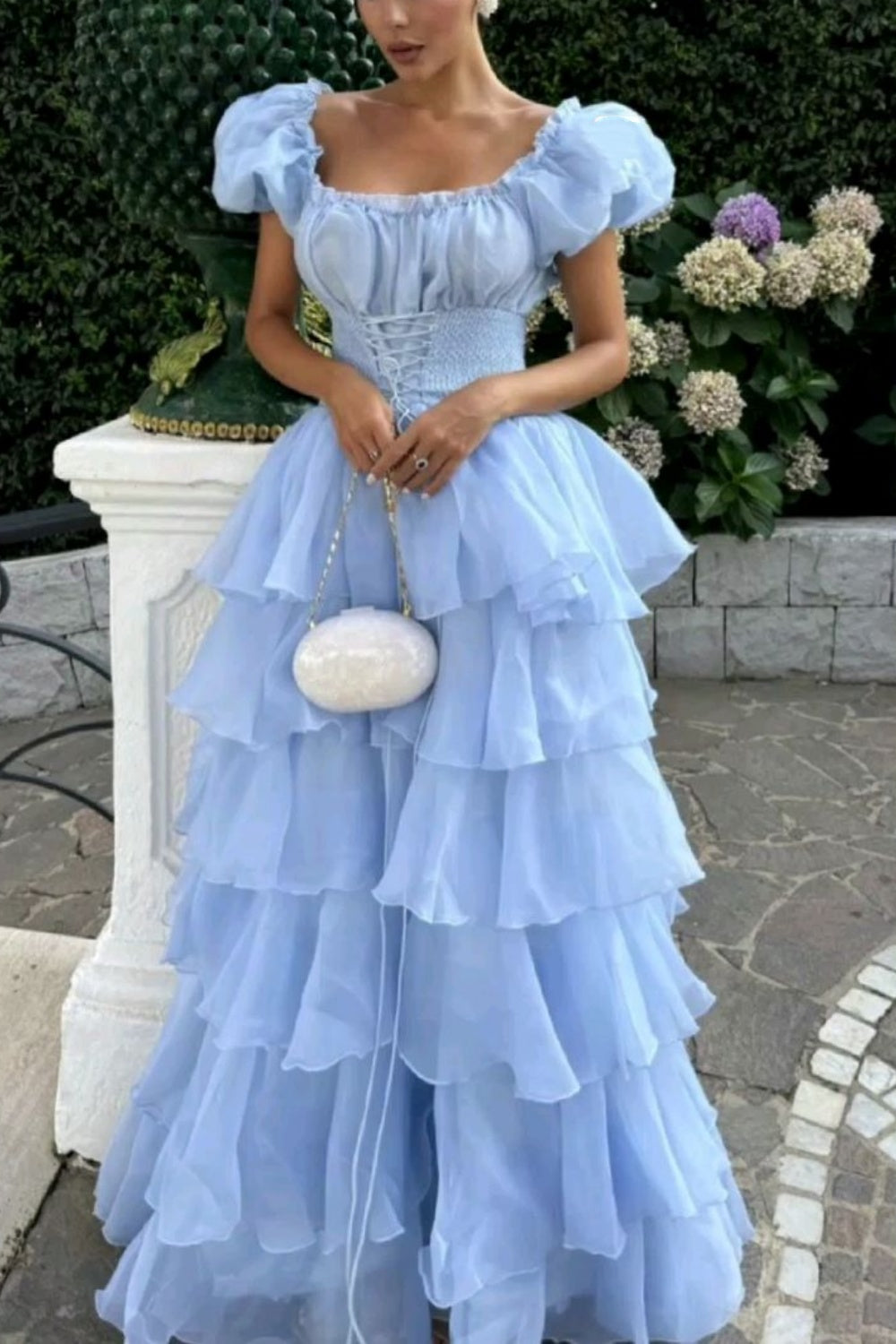 uschichubs-Pink and blue sweet long chiffon multi-layered prom dress gh5784