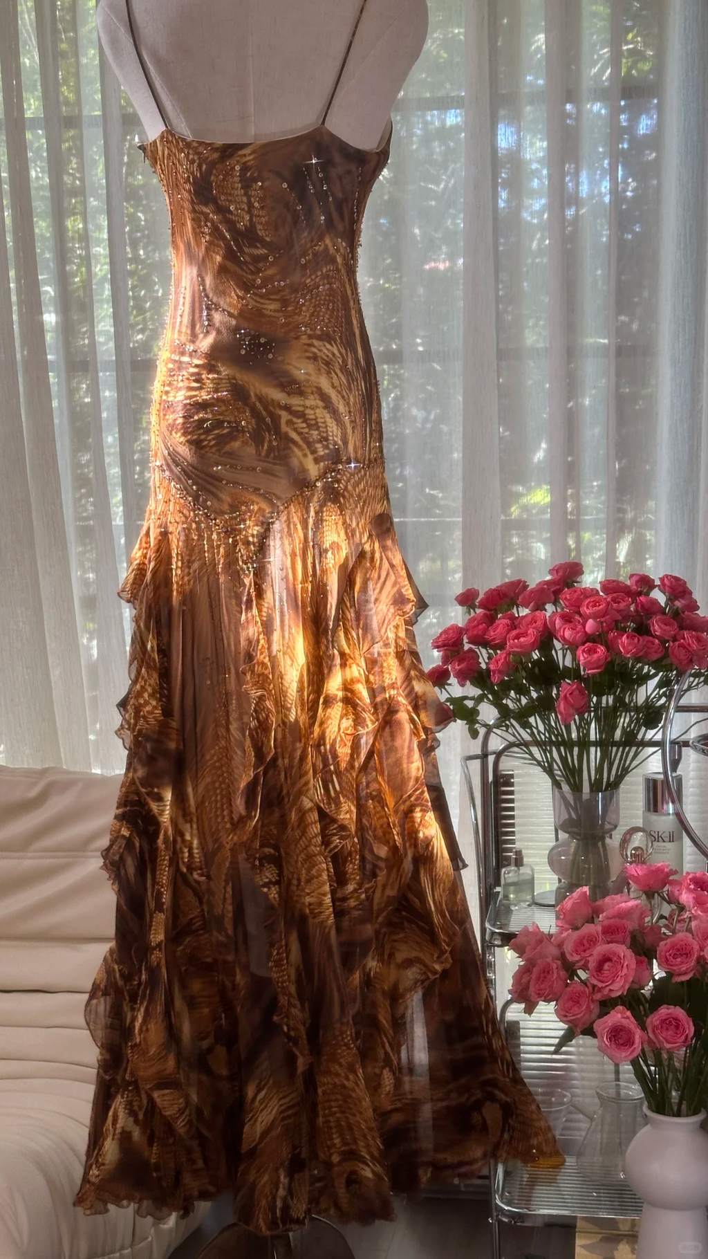 Retro Sparkling Sequin Beaded Elegant Design A-line Romantic Chiffon Evening Dress Prom Dress TP4001