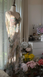 Vintage Sparkling Spaghetti Strap Backless Sweetheart Design Romantic Chiffon Evening Dress Prom Dress TP3993